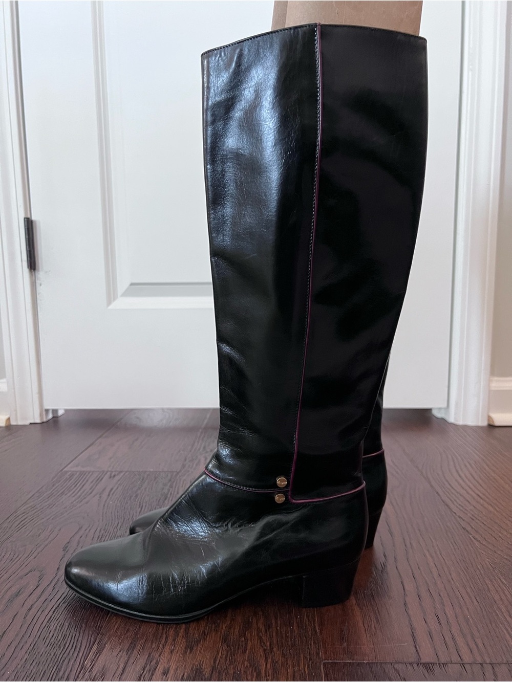 Ferragamo Vintage Tall Black Leather Boots Size 7M